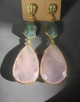 Moss Agate & Rose Quartz - Double Drop Earring
