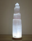 Selenite Castle Lamp with LED light base.
