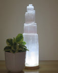 Selenite Castle Lamp with LED light base.