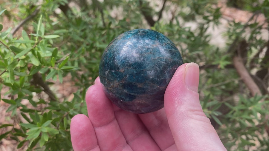 Video shows an Apatite sphere 55mm in diameter. 