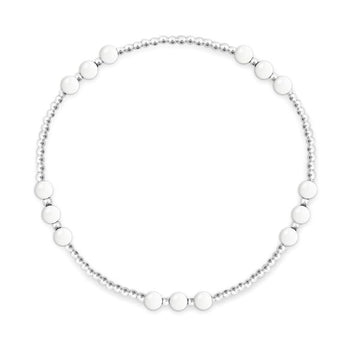 Picture shows a sterling silver beaded bracelet with white agate beads in groups of three at five different parts of the bracelet. 