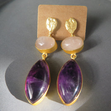 Rose Quartz & Amethyst - Double Drop Earring