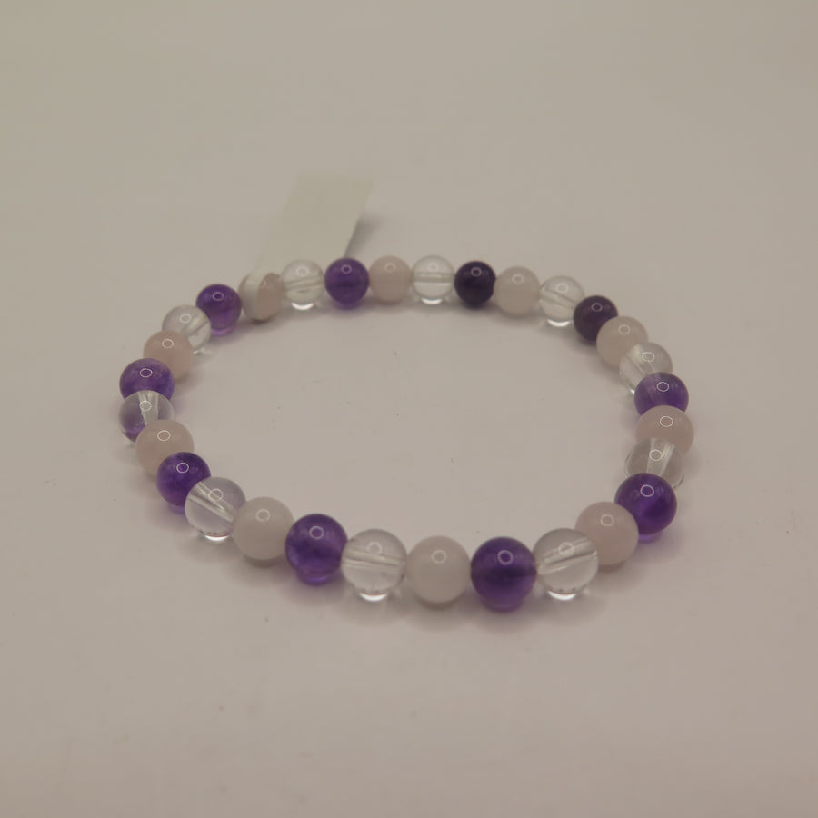 Amethyst/Rose Quartz/ Clear Quartz 6mm Beaded Bracelet