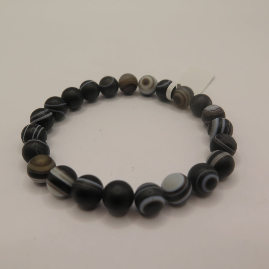 Banded Agate Matte Polish Beaded Bracelet - 8mm