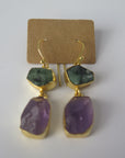 Moss Agate & Amethyst Raw - Double Drop Earring