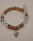 Peach Moonstone & Clear Quartz with Spiral Hand - 8mm Beaded Bracelet