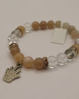 Peach Moonstone & Clear Quartz with Spiral Hand - 8mm Beaded Bracelet