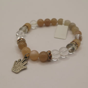 Peach Moonstone & Clear Quartz with Spiral Hand - 8mm Beaded Bracelet