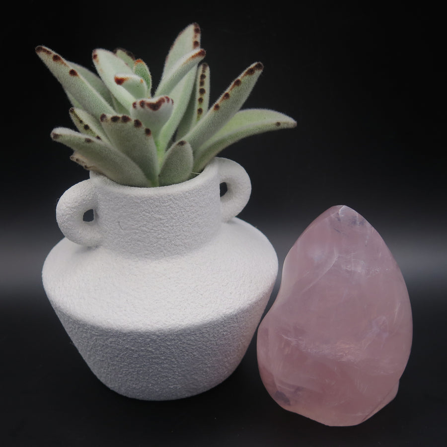 Rose quartz flame front view. 